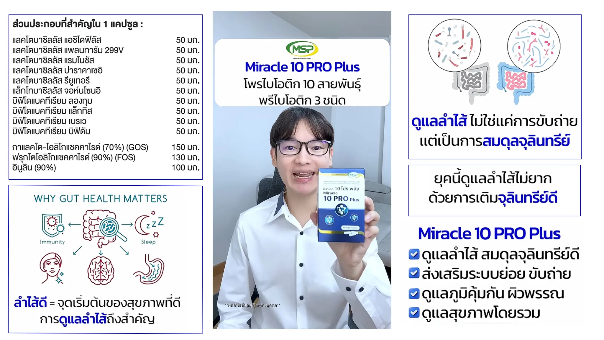 10 PRO PLUS โปรไบโอติกส์ 10 ชนิด พรีไบโอติกส์ 3 ชนิด ใน 1 แคปซูล